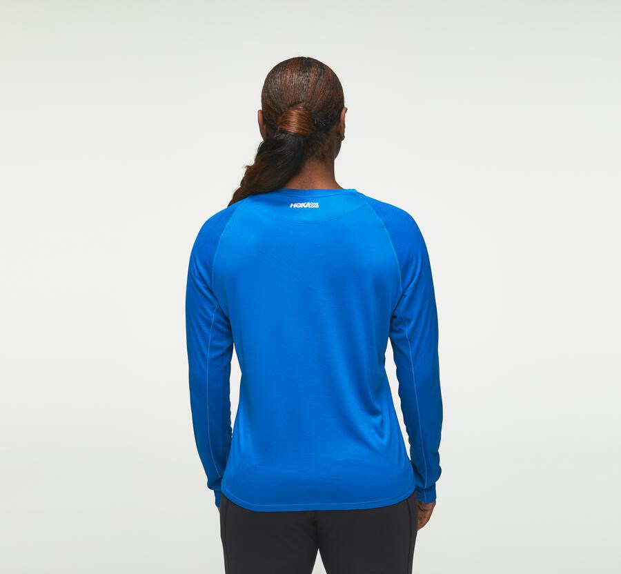 Top Hoka One One Mujer Azules - Performance Long Sleeve - YIXJ71924